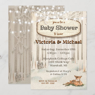 Winter Christmas Woodland Deer Baby Shower Invitation