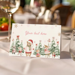 Winter Christmas Woodland Girl Birthday Food Tent Place Card