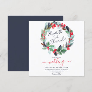 Winter Christmas wreath floral watercolor wedding  Invitation