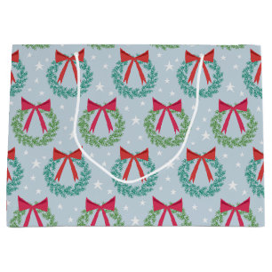 Winter Christmas Wreaths with Bows Retro Inspired Large Gift Bag