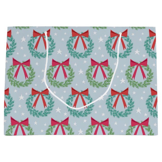 Winter Christmas Wreaths with Bows Retro Inspired Large Gift Bag (Front)