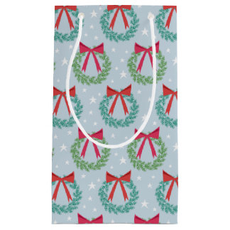 Winter Christmas Wreaths with Bows Retro Inspired Small Gift Bag