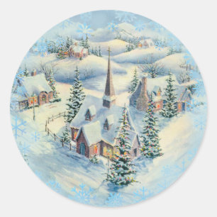 WINTER CHURCH by SHARON SHARPE Classic Round Sticker