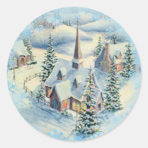 WINTER CHURCH by SHARON SHARPE Classic Round Sticker