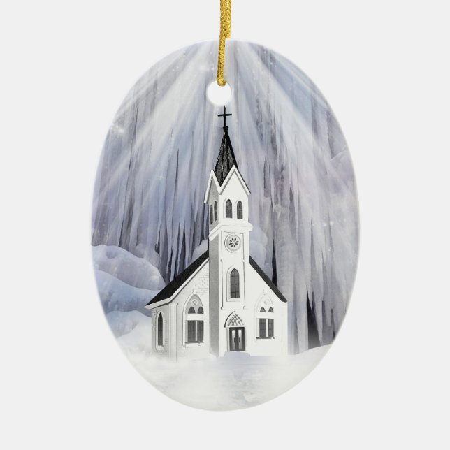 Winter Church Ceramic Tree Decoration (Front)