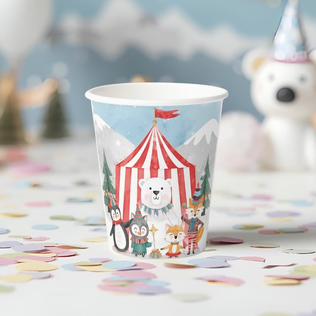 Winter Circus Animals Cute Kids Birthday Paper Cups (Creator Uploaded)