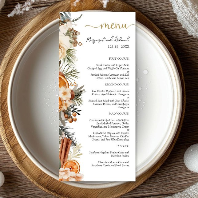 Winter Citrus Floral Christmas Wedding Flat Menu (Creator Uploaded)