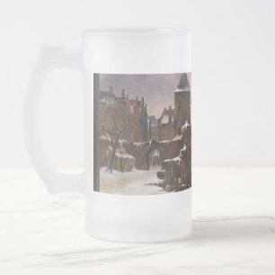 Winter Cityscape With Frozen River Classical Art Frosted Glass Beer Mug