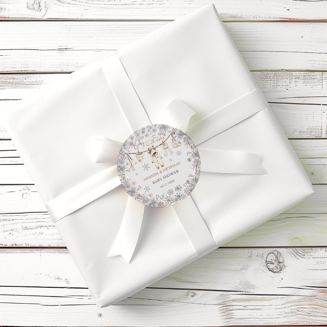 Winter Clothes Baby Cold Outside Baby Shower Classic Round Sticker (Creator Uploaded)