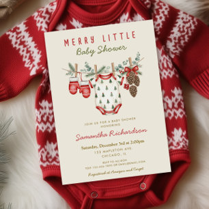 Winter Clothesline Merry little Christmas baby Invitation