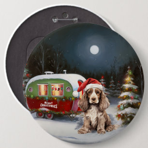 Winter Cocker Spaniel Caravan Christmas Adventure 6 Cm Round Badge
