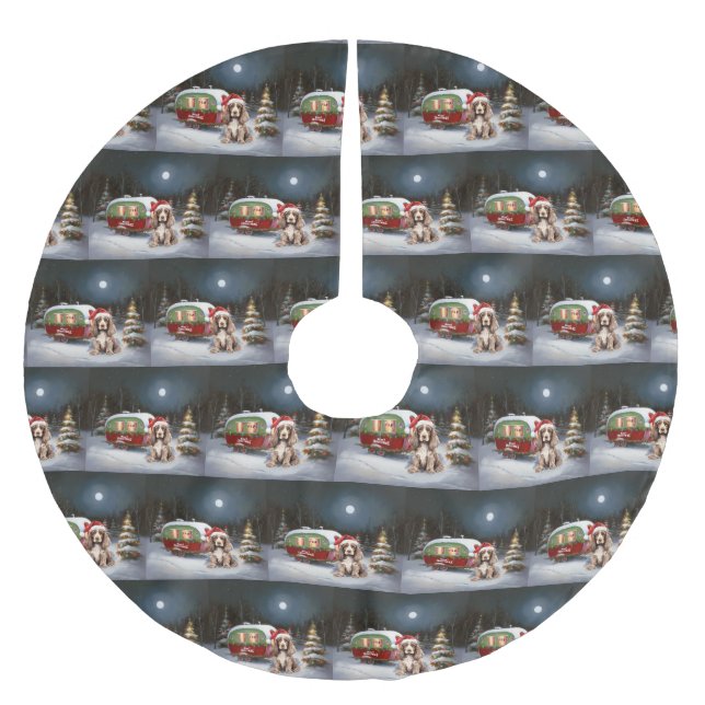 Winter Cocker Spaniel Caravan Christmas Adventure Brushed Polyester Tree Skirt (Front)