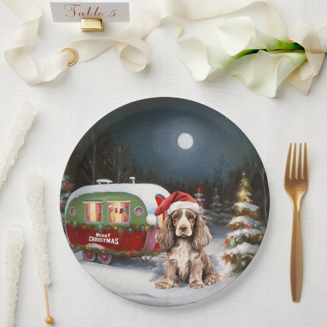 Winter Cocker Spaniel Caravan Christmas Adventure Paper Plate (Wedding)