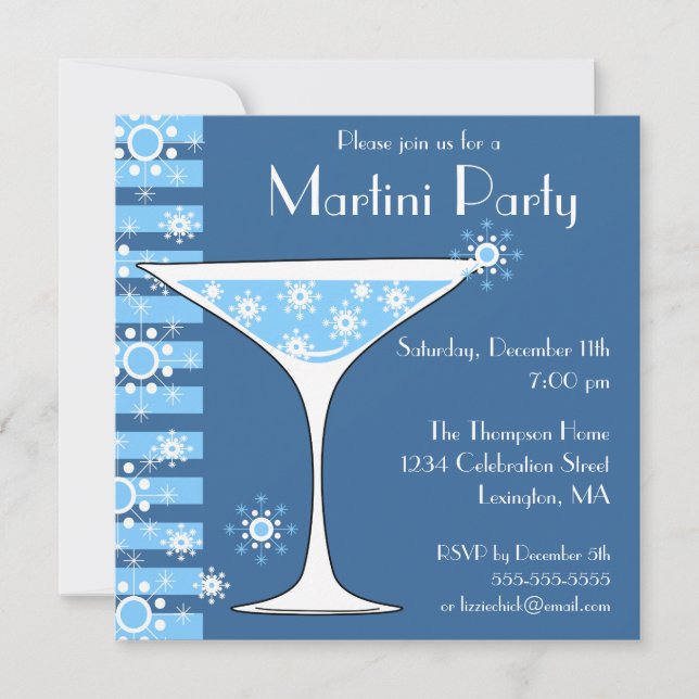 Winter Cocktail Party Snowflake Martini Invitation (Front)