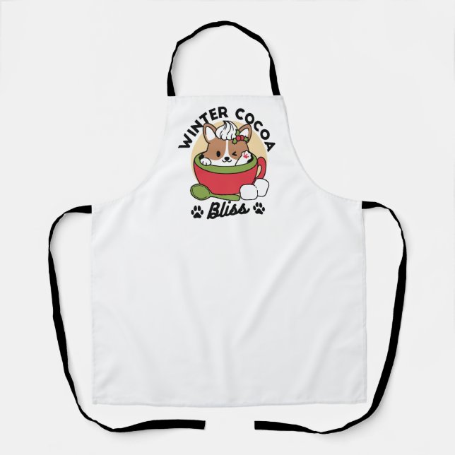 Winter Cocoa Bliss - Cute Dog in Mug Design Apron (Front)