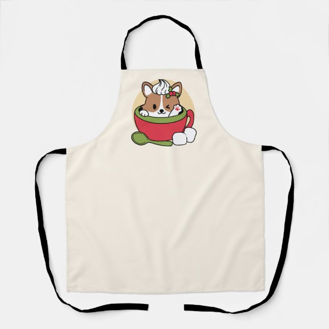 Winter Cocoa Bliss - Cute Dog in Mug Design Apron (Front)