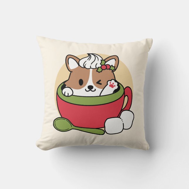 Winter Cocoa Bliss - Cute Dog in Mug Design Cushion (Front)