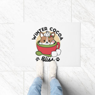 Winter Cocoa Bliss - Cute Dog in Mug Design Doormat
