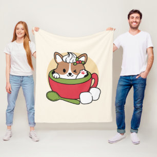 Winter Cocoa Bliss - Cute Dog in Mug Design Fleece Blanket