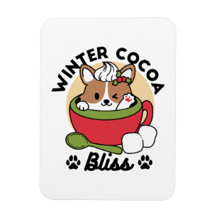 Winter Cocoa Bliss - Cute Dog in Mug Design Magnet