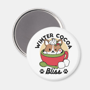 Winter Cocoa Bliss - Cute Dog in Mug Design Magnet