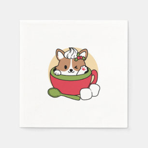 Winter Cocoa Bliss - Cute Dog in Mug Design Napkin