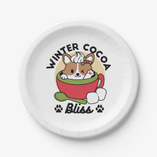 Winter Cocoa Bliss - Cute Dog in Mug Design Paper Plate