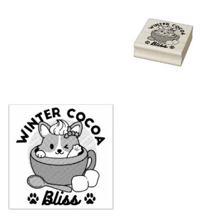 Winter Cocoa Bliss - Cute Dog in Mug Design Rubber Stamp