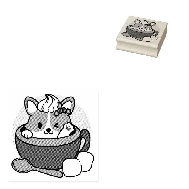 Winter Cocoa Bliss - Cute Dog in Mug Design Rubber Stamp (Stamped)