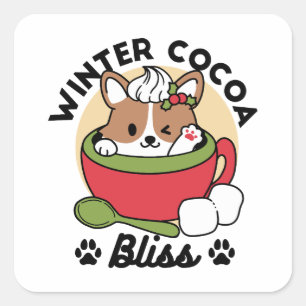 Winter Cocoa Bliss - Cute Dog in Mug Design Square Sticker