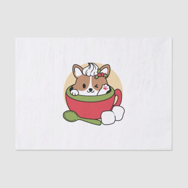 Winter Cocoa Bliss - Cute Dog in Mug Design Tissue Paper (Front)