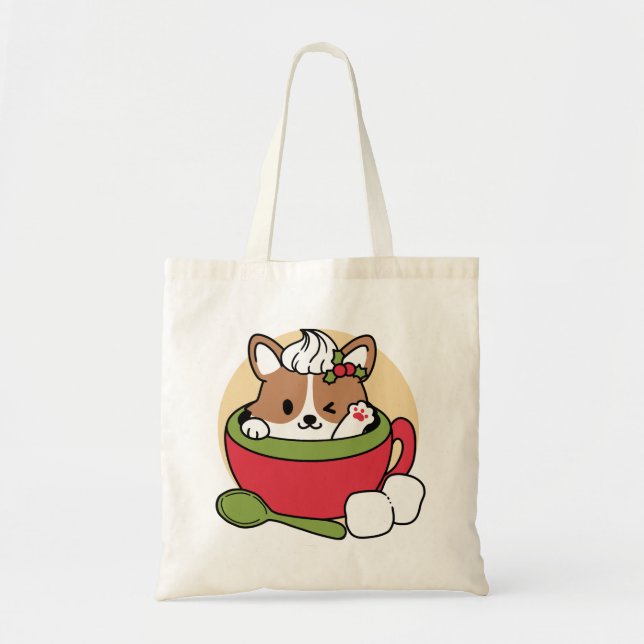 Winter Cocoa Bliss - Cute Dog in Mug Design Tote Bag (Front)