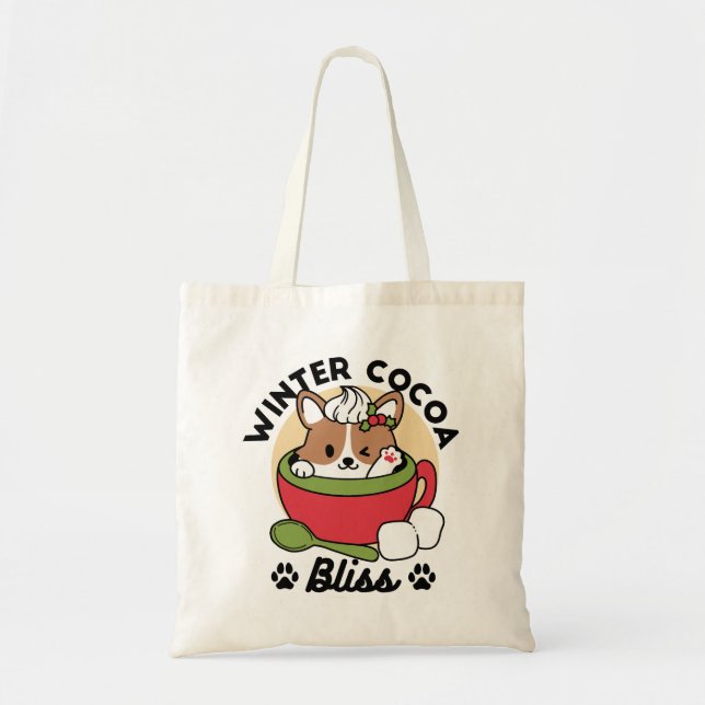 Winter Cocoa Bliss - Cute Dog in Mug Design Tote Bag (Front)