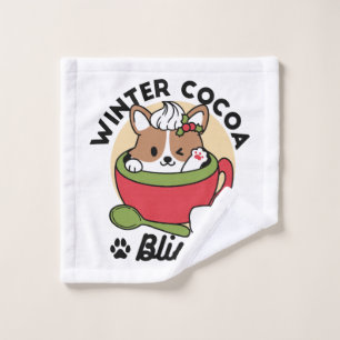 Winter Cocoa Bliss - Cute Dog in Mug Design Wash Cloth