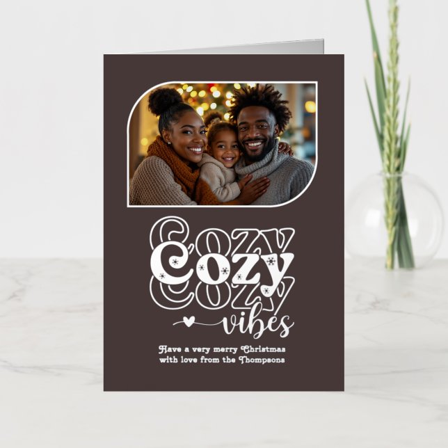 Winter Cocoa Cosy Vibes Christmas Photo Foil Holiday Card (Front)
