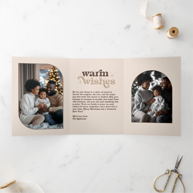 Winter Cocoa Cosy Vibes Retro Christmas Photo Tri-Fold Holiday Card (Inside)