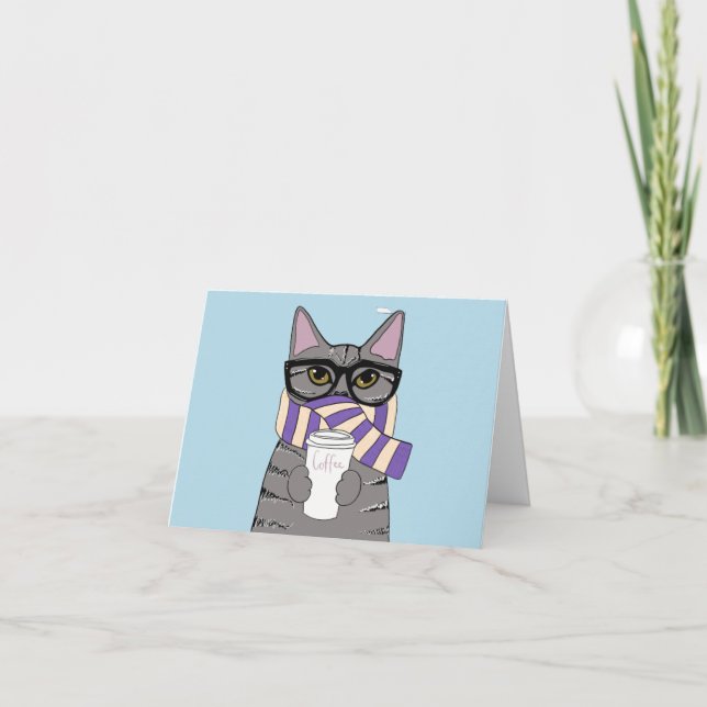 WINTER COFFEE CAT ART NOTE CARDS (Front)