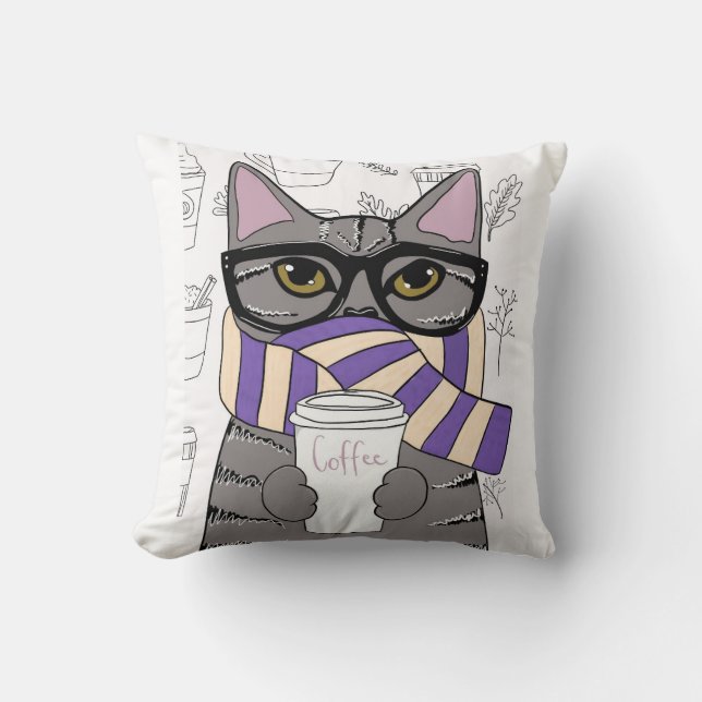 WINTER COFFEE CAT PILLOW (Front)