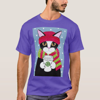 Winter Coffee Tuxedo Cat T-Shirt