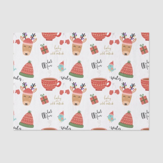 Winter Cold Holiday Christmas Rustic Kraft Country Tissue Paper (Front)
