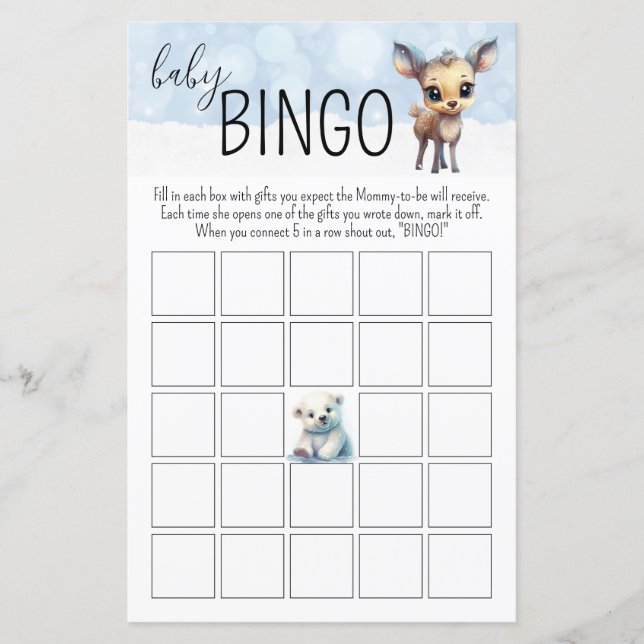 Winter Cold Outside Baby Bingo Baby Shower Game (Front)