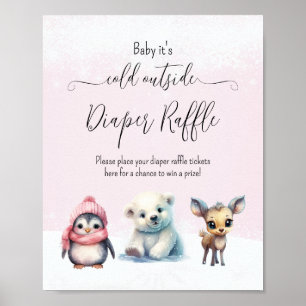 Winter Cold Outside Baby Shower Diaper Raffle Poster