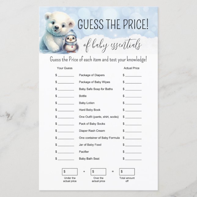 Winter Cold Outside Baby Shower Guessing Game (Front)