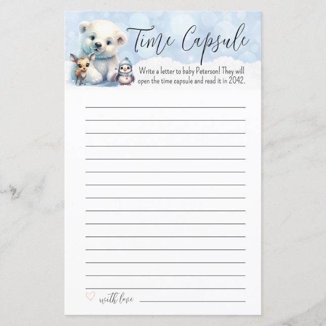 Winter Cold Outside Baby Shower Time Capsule Game (Front)