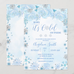 Winter Cold Outside Blue Snowflake Baby Shower Invitation
