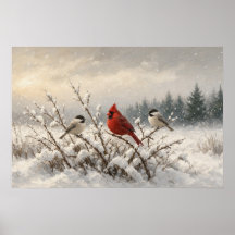 Winter Company Cardinal and Chickadees