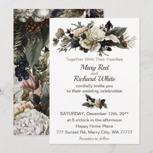 Winter Conifer Floral Calla Lily Peony Wedding Invitation