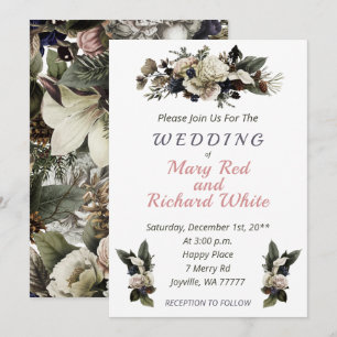 Winter Conifer Floral Cream Calla Lily Wedding Invitation