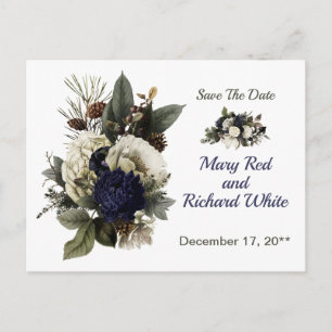 Winter Conifer Floral Peony Wedding Save the Date Postcard