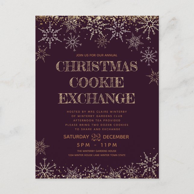 Winter Cookie Exchange Christmas Burgundy Holiday Invitation Postcard (Front)